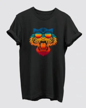 Colorful Tiger Black T-Shirt for Men