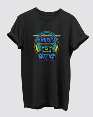 Music Is My Life Black T-Shirt for Men