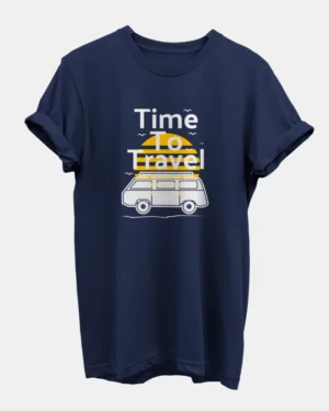 Time To Travel Navy Blue T-Shirt for Men